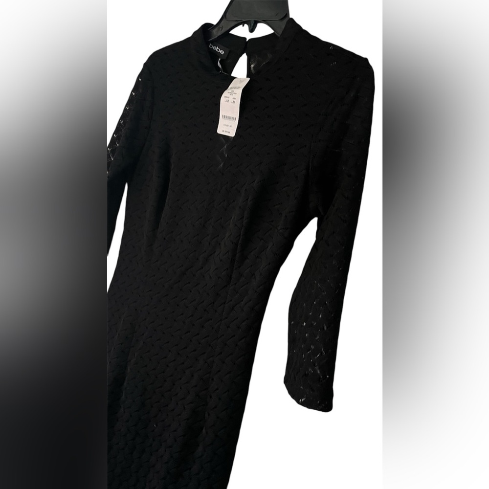 Bebe Stripe Mock Neck Dress-Black - Picture 8 of 9
